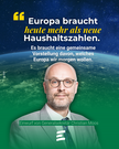 Sharepic der Europa-Union Deutschland mit einem Porträt eines Mannes im unteren Bildbereich vor einer Weltall- und Erdkugel-Ansicht in Blau- und Grüntönen. Oben steht als Zitat: „Europa braucht heute mehr als neue Haushaltszahlen.“ Darunter: „Es braucht eine gemeinsame Vorstellung davon, welches Europa wir morgen wollen.“ Im unteren Bereich steht: „Einwurf von Generalsekretär Christian Moos“. Am linken Rand ist „© EUD“ zu sehen, unten mittig das stilisierte EUD-Logo.